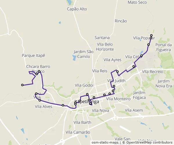 Mapa do itinerário da linha